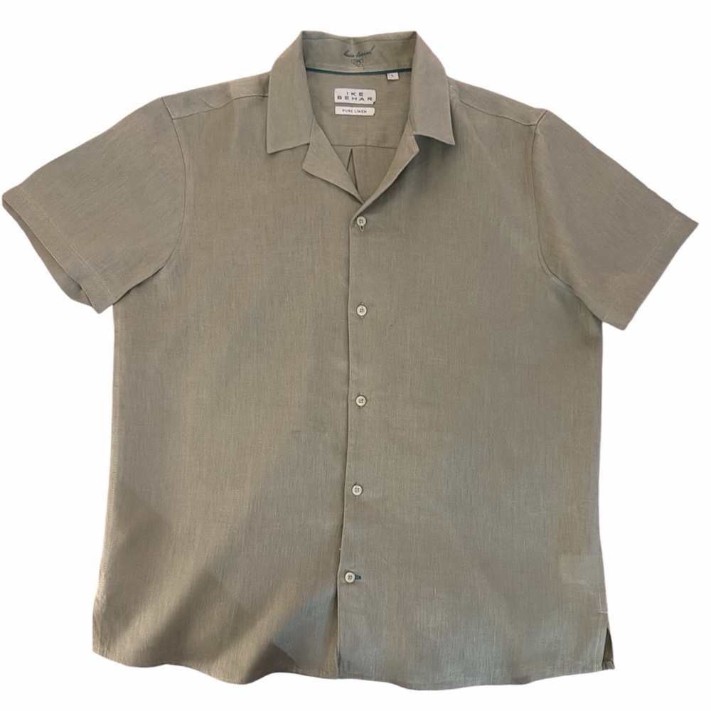 Men's Linen Olive Green Short Sleeve Shirt